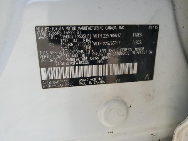 2T3WFREV9FW183307 - 2015 TOYOTA RAV4 XLE WHITE photo 13