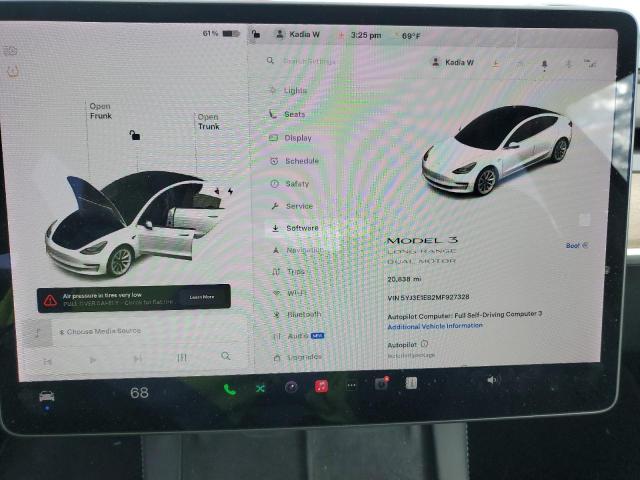 5YJ3E1EB2MF927328 - 2021 TESLA MODEL 3 WHITE photo 9