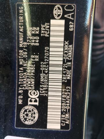 2T1BURHE4KC127070 - 2019 TOYOTA COROLLA L Qara foto 12