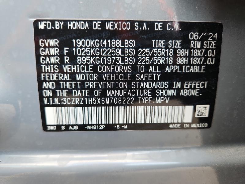 3CZRZ1H5XSM708222 - 2025 HONDA HR-V SPORT ნაცრისფერი ფოტო 12