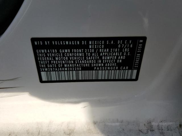 3VW2B7AJ6HM202298 - 2017 VOLKSWAGEN JETTA S WHITE photo 12