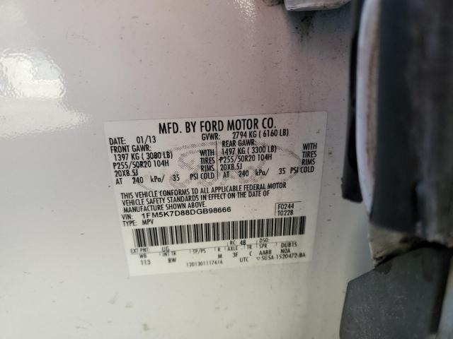 1FM5K7D88DGB98666 - 2013 FORD EXPLORER XLT 白色 照片 13