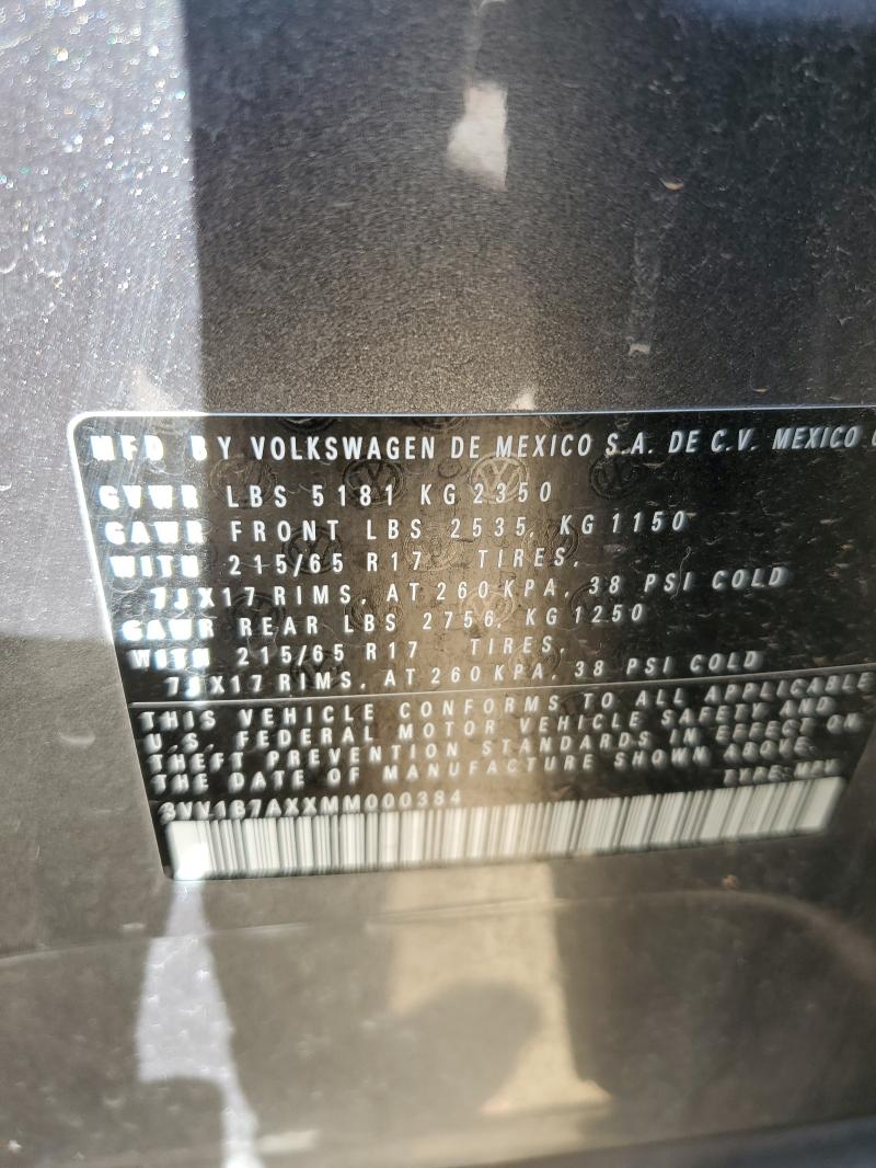 3VV1B7AXXMM000384 - 2021 VOLKSWAGEN TIGUAN S Գրաֆիտ լուսանկար 13