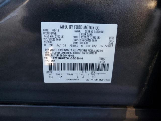 1FM5K8GT6JGB05046 - 2018 FORD EXPLORER SPORT Szary zdjęcie 13