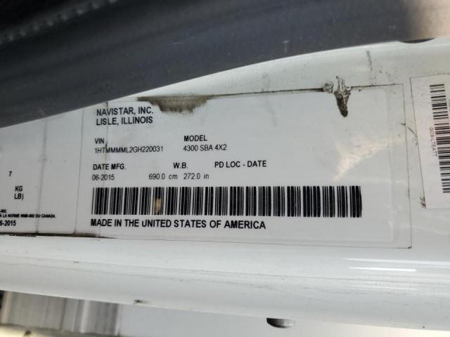 1HTMMMML2GH220031 - 2016 INTERNATIONAL 4300 4300 Beyaz fotoğraf 10