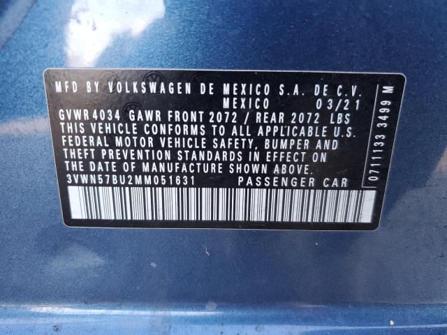 3VWN57BU2MM051631 - 2021 VOLKSWAGEN JETTA S BLUE photo 12