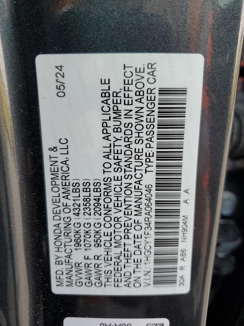 1HGCY1F34RA064046 - 2024 HONDA ACCORD EX GRAY photo 13