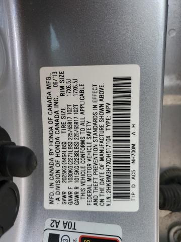 2HKRM3H7XDH517104 - 2013 HONDA CR-V EXL SILVER photo 13