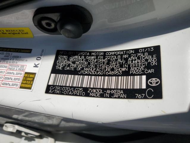 JTDKN3DU6D1648953 - 2013 TOYOTA PRIUS 白色 照片 12