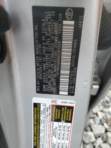4T1BE46K68U261658 - 2008 TOYOTA CAMRY CE SILVER photo 12