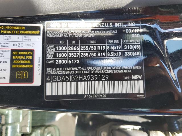 4JGDA5JB2HA939129 - 2017 MERCEDES-BENZ GLE 350 BLACK photo 13