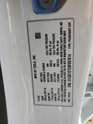 5YJ3E1ET2SF057814 - 2025 TESLA MODEL 3 أبيض صورة 12