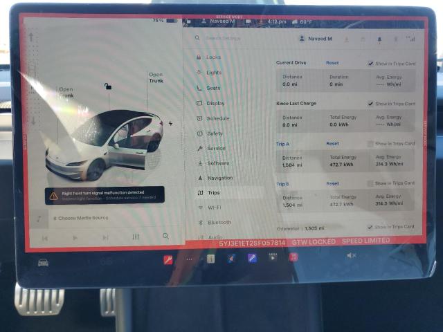 5YJ3E1ET2SF057814 - 2025 TESLA MODEL 3 أبيض صورة 9