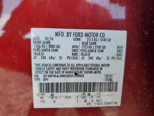 2FMPK4J98GBB30965 - 2016 FORD EDGE SEL 红色 照片 13