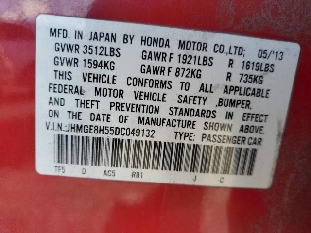 JHMGE8H55DC049132 - 2013 HONDA FIT SPORT RED photo 13