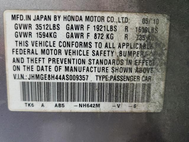 JHMGE8H44AS009357 - 2010 HONDA FIT SPORT SILVER photo 12
