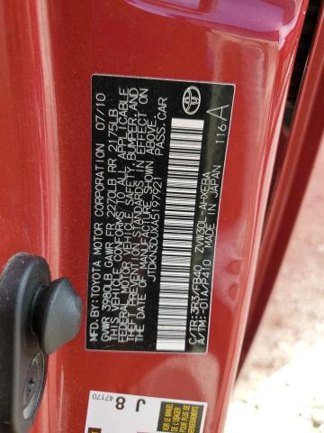 JTDKN3DUXA5197921 - 2010 TOYOTA PRIUS 红色 照片 12