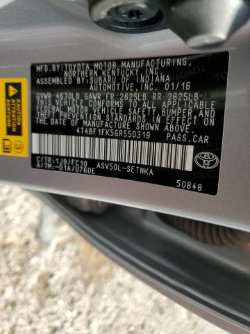 4T4BF1FK5GR550319 - 2016 TOYOTA CAMRY LE 银色 照片 12