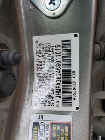 JHMFA36246S011015 - 2006 HONDA CIVIC HYBRID 灰色 照片 12