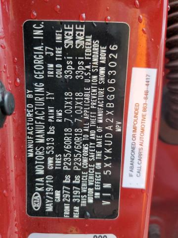 5XYKUDA2XBG063026 - 2011 KIA SORENTO EX 红色 照片 13