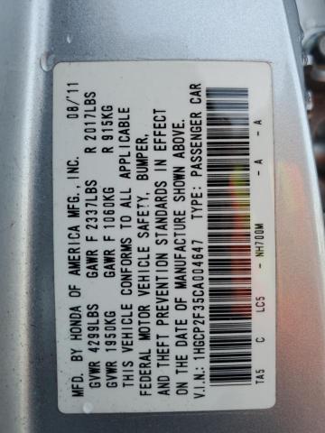 1HGCP2F35CA004647 - 2012 HONDA ACCORD LX SILVER photo 12