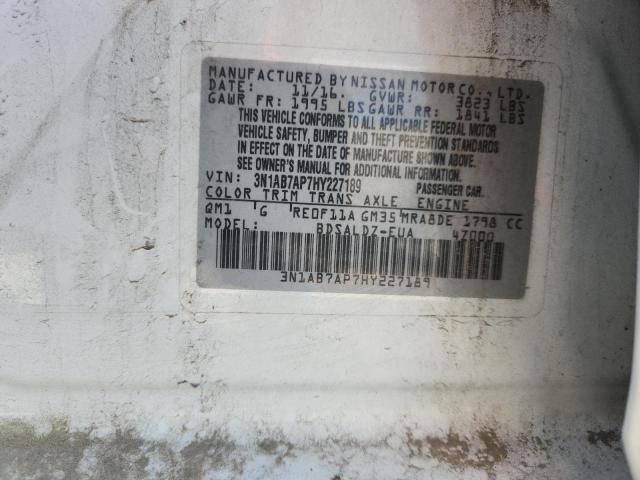 3N1AB7AP7HY227189 - 2017 NISSAN SENTRA S WHITE photo 12