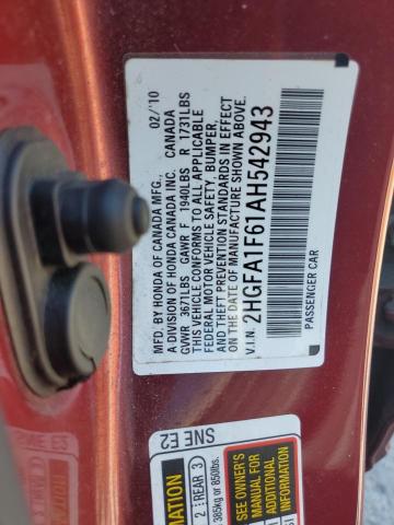 2HGFA1F61AH542943 - 2010 HONDA CIVIC LX-S Bordo foto 12