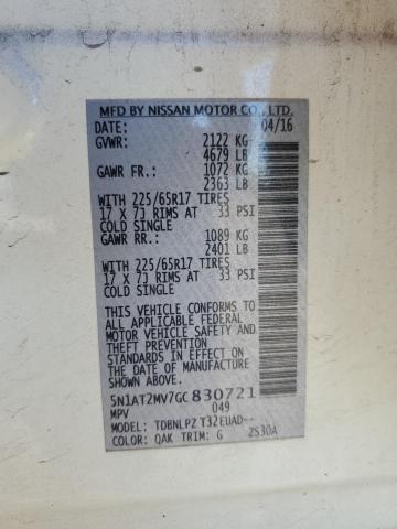 5N1AT2MV7GC830721 - 2016 NISSAN ROGUE S Սպիտակ լուսանկար 13