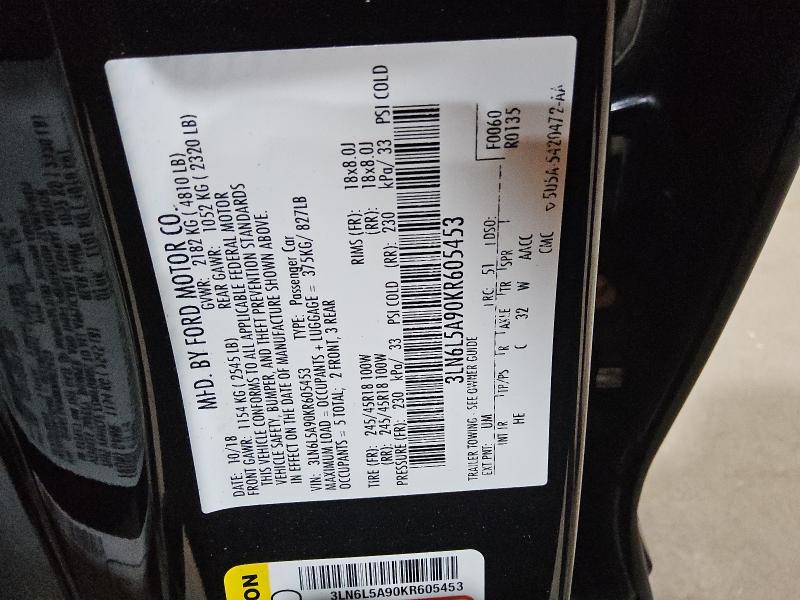 3LN6L5A90KR605453 - 2019 LINCOLN MKZ BLACK photo 12