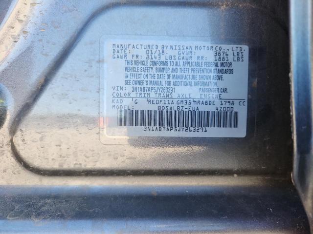 3N1AB7AP5JY263291 - 2018 NISSAN SENTRA S 灰色 照片 12