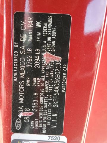 3KPF54AD5KE021389 - 2019 KIA FORTE EX RED photo 13