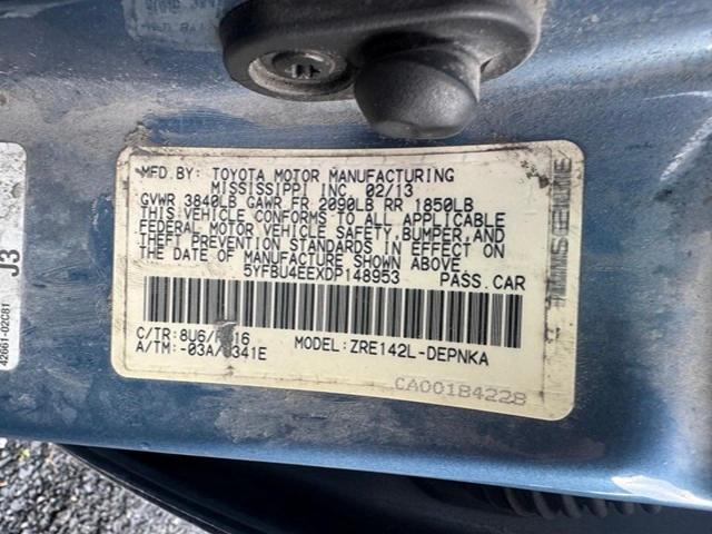 5YFBU4EEXDP148953 - 2013 TOYOTA COROLLA BASE Bleu photo 12