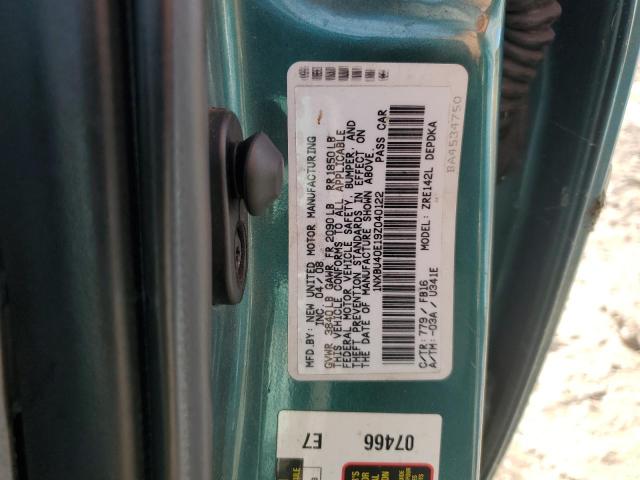 1NXBU40E19Z040122 - 2009 TOYOTA COROLLA BASE Türkis Foto 12