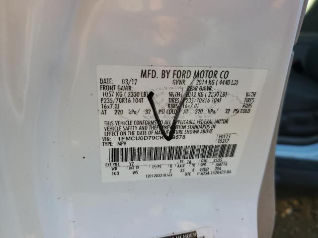 1FMCU0D79CKC29578 - 2012 FORD ESCAPE XLT თეთრი ფოტო 12