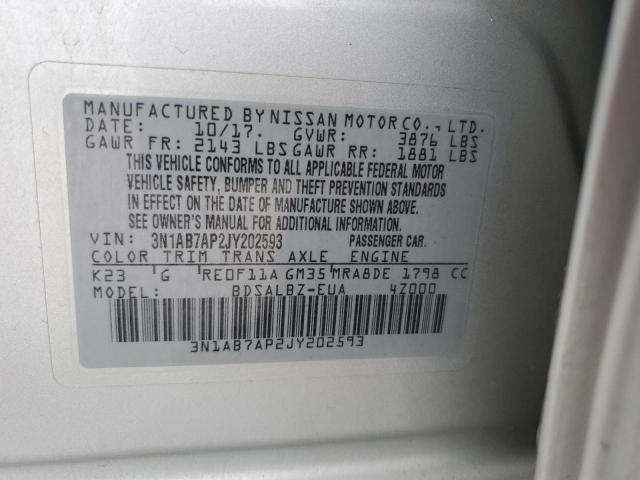 3N1AB7AP2JY202593 - 2018 NISSAN SENTRA S Srebrny zdjęcie 13