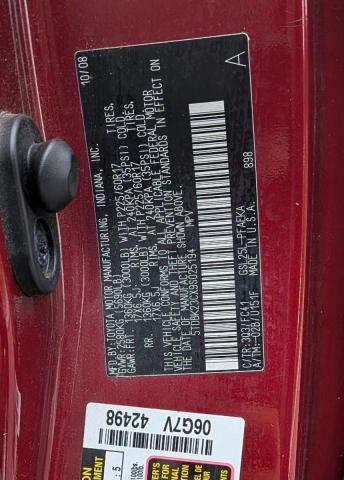 5TDBK23CX9S025194 - 2009 TOYOTA SIENNA LE RED photo 10