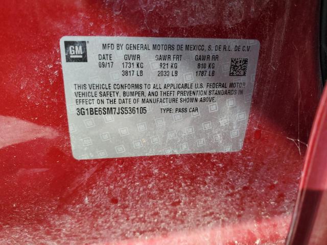 3G1BE6SM7JS536105 - 2018 CHEVROLET CRUZE LT წითელი ფოტო 13