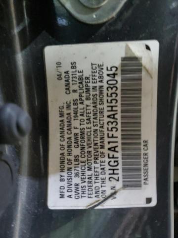 2HGFA1F53AH553045 - 2010 HONDA CIVIC LX GRAY photo 12