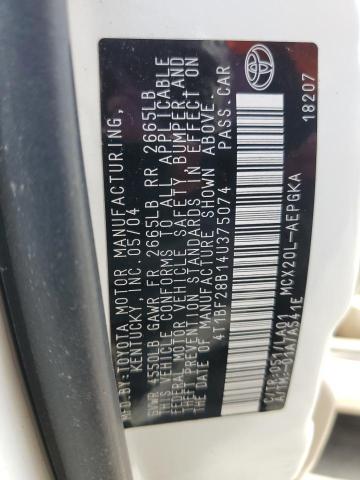 4T1BF28B14U375074 - 2004 TOYOTA AVALON XL WHITE photo 13