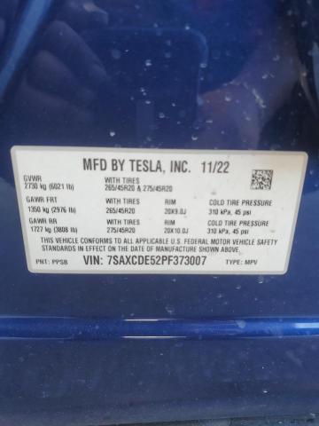 7SAXCDE52PF373007 - 2023 TESLA MODEL X Կապույտ լուսանկար 13