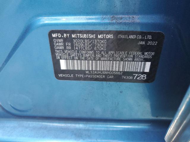 ML32AUHJ6NH005662 - 2022 MITSUBISHI MIRAGE ES ლურჯი ფოტო 13