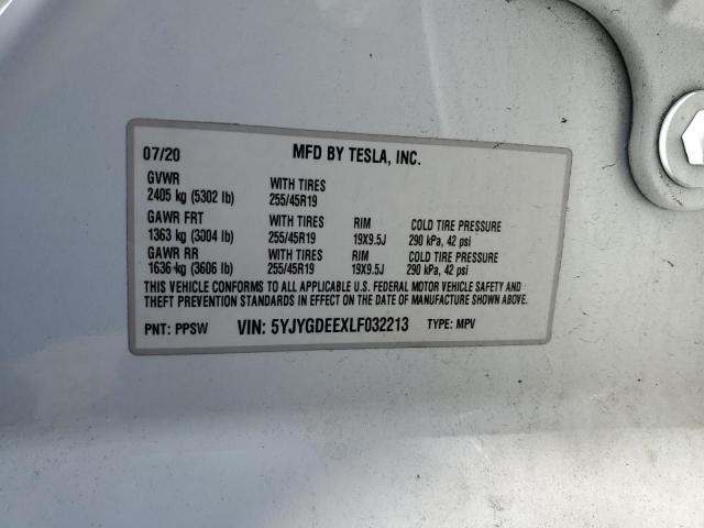 5YJYGDEEXLF032213 - 2020 TESLA MODEL Y WHITE photo 12