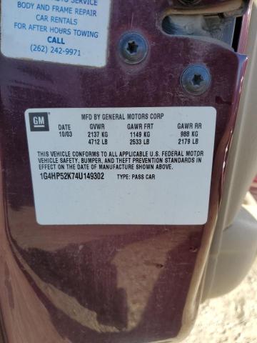 1G4HP52K74U149302 - 2004 BUICK LESABRE CUSTOM MAROON photo 12