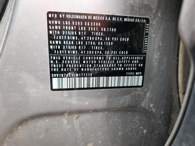 3VV1B7AX3LM171119 - 2020 VOLKSWAGEN TIGUAN S SILVER photo 13