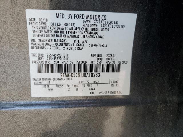 2FMGK5C81JBA18283 - 2018 FORD FLEX SEL SILVER photo 13