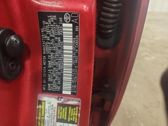 2T1BU4EE8AC373240 - 2010 TOYOTA COROLLA BASE Қызыл фото 12