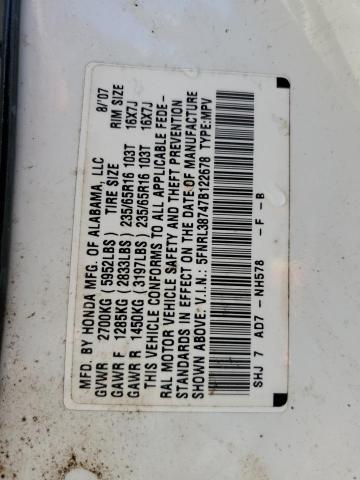 5FNRL38747B122678 - 2007 HONDA ODYSSEY EXL WHITE photo 13