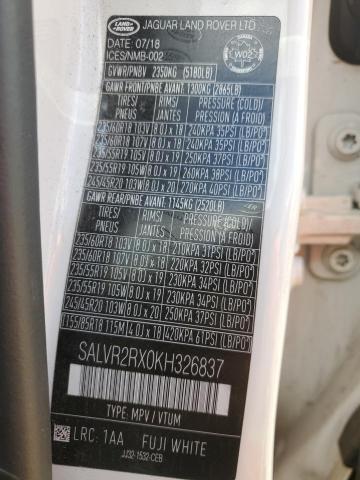 SALVR2RX0KH326837 - 2019 LAND ROVER RANGE ROVE HSE WHITE photo 13
