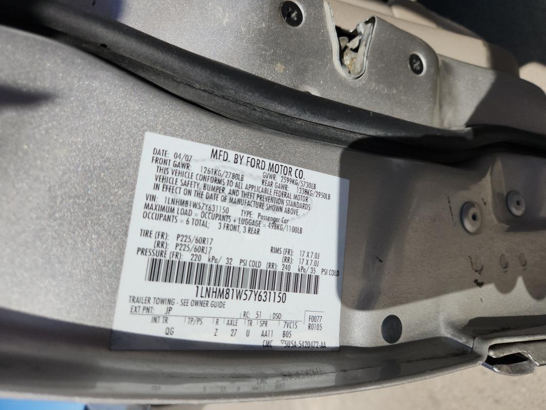 1LNHM81W57Y631150 - 2007 LINCOLN TOWN CAR SIGNATURE Сріблястий фото 12