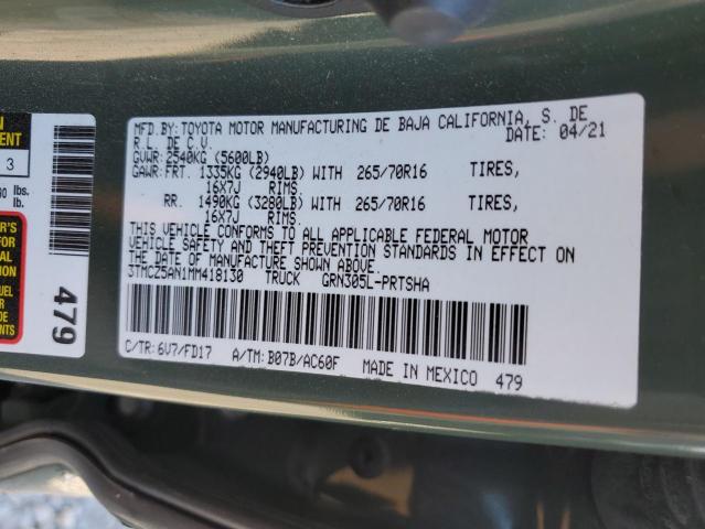 3TMCZ5AN1MM418130 - 2021 TOYOTA TACOMA DOUBLE CAB GREEN photo 12